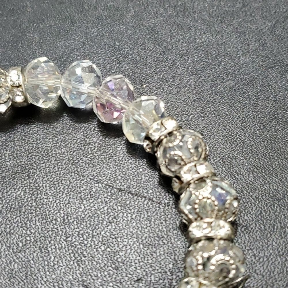 Silver tone sparkly beaded bracelet 6.5" - Picture 5 of 10